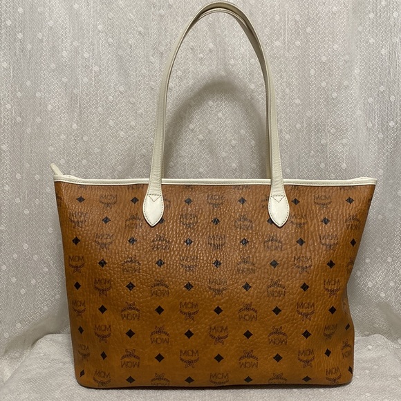 *SOLD*MCM Visetos Zip Top Cognac Brown Coated Canvas Tote - Picture 5 of 17